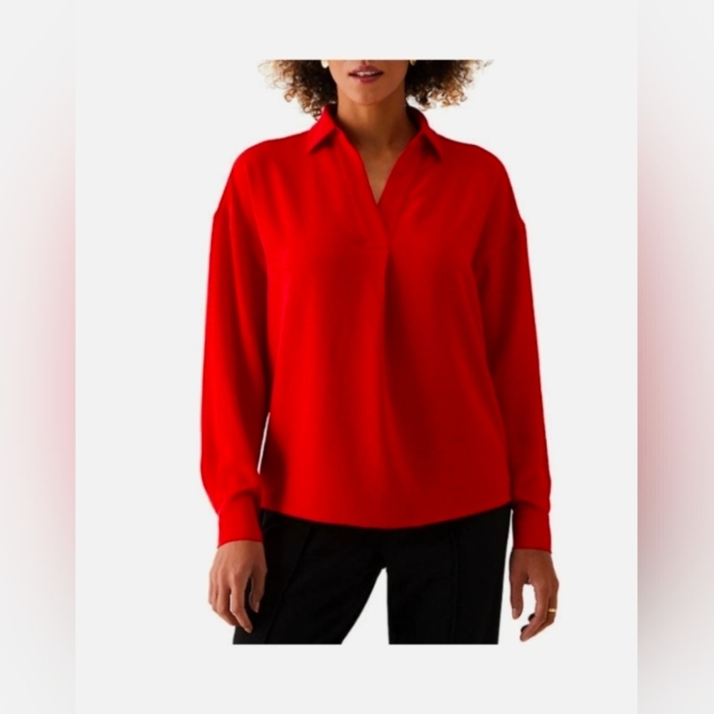 Rafaella Ladies Woven Top True Red, NWT, 100% Polyester, High-Low Hem